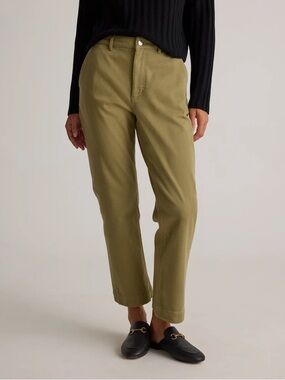 QUINCE Organic Stretch Cotton Twill Straight Leg Cropped Pants Olive size 8